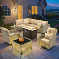 9-Piece Outdoor Sectional Sofa Set w/ 42" Fire Pit – L-Shaped Wicker Patio by CAODOCPatioFurniture