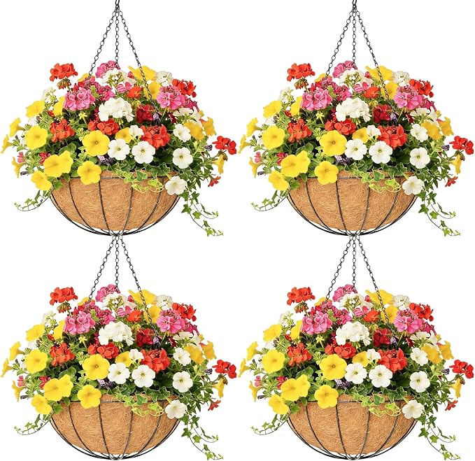 4 Pack 12 Inch Hanging Baskets for Plants Outdoor Metal Hanging Planter Hanging by Qusuxi