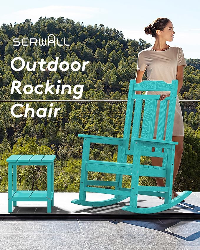 SERWALL Oversized Rocking Chair Outdoor, HDPE Outdoor Rocking Chair - Image 8