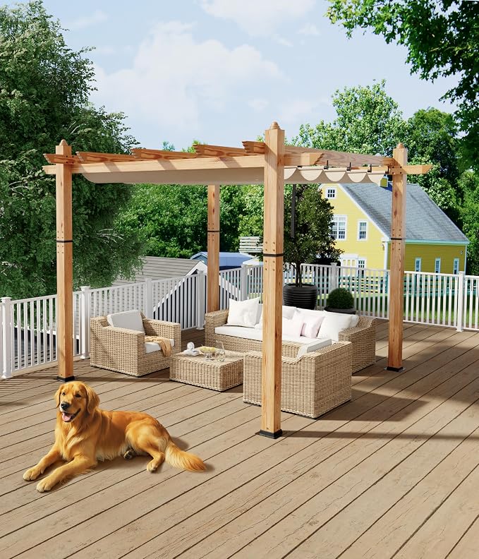 GarveeLife 10 x 10 ft Wood-Grain Aluminum Pergola Outdoor Pergola by GarveeLife