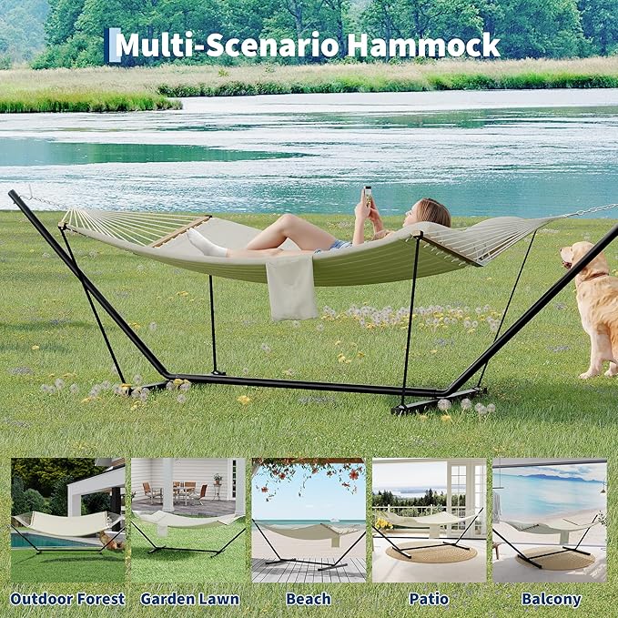 2 Person Double Hammock with Adjustable Steel Stand & Pillow, Heavy Duty - Image 7