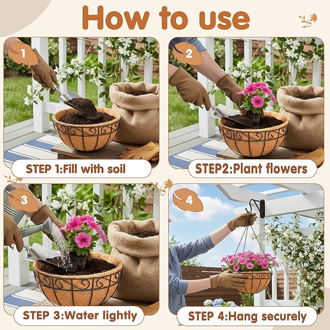 12 inch Metal Hanging Baskets For Plants Outdoor 4 Pack Round Metal Wire - Image 4