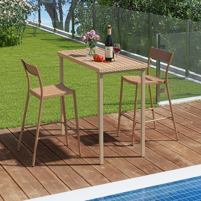 Tangkula 3 Pieces Patio Bar Table Set, Outdoor Bar Height Table & 2 Armless - Image 2