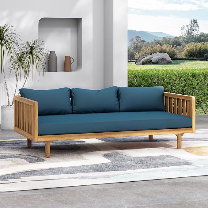 LUMISOL Outdoor Acacia Wood Daybed, Patio 3-Seater Sofa by LUMISOL