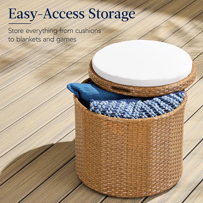 Best Choice Products Round Wicker Ottoman, Additional Seating, Side Table - Image 3