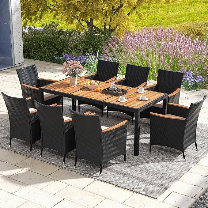 Tangkula 9 Pieces Rattan Outdoor Dining Set - Image 9