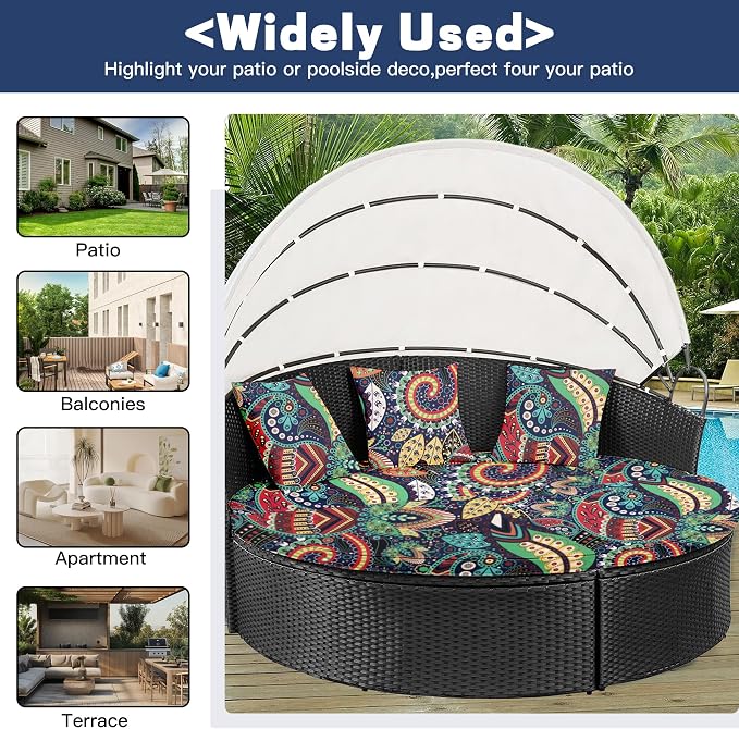 66" Round Daybed Cushion Cover & 3 Pillow Covers Set - Image 3