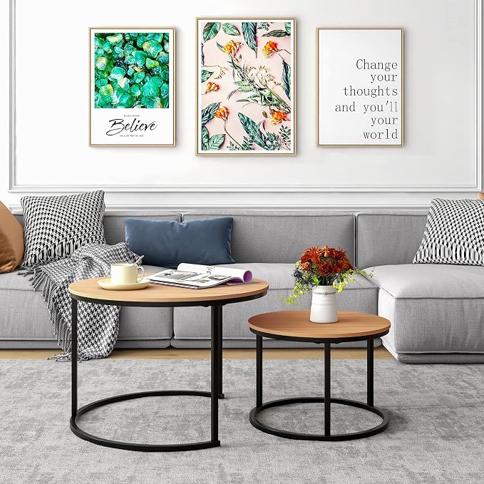 HOJINLINERO Round Coffee Table, Nesting Coffee Table Set of 2, Center Tables - Image 8