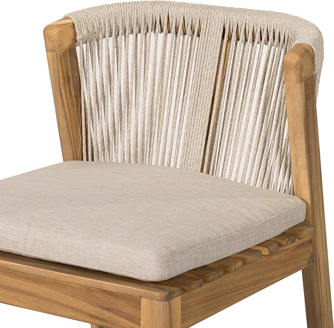 Merax Outdoor Bar Stools Set of 2, Heavy-Duty Boho Woven Barstools, Acacia Wood - Image 5