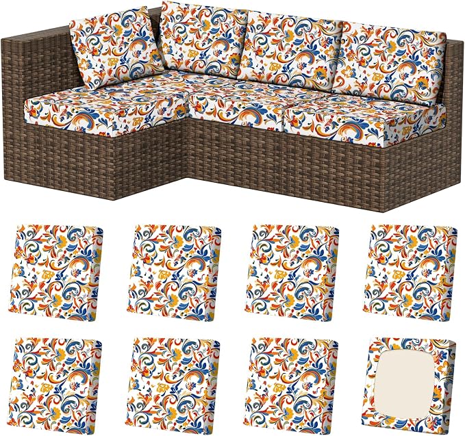 8Pcs Square Small Stretch Patio Cushion Covers, Couch & Sofa Replacement by VORSHAPE