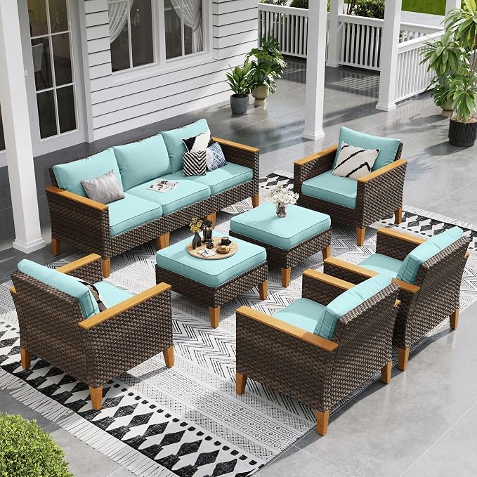 Sophia & William 9 Piece Patio Furniture Sets, Sectional Outdoor Rattan Wicker by SophiaWilliam