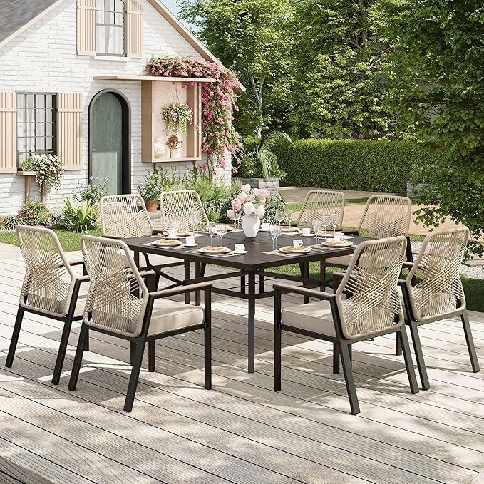 9 Pieces Outdoor Dining Set for 8, Patio Dining Set Wicker Rattan Chairs by MIXPATIO
