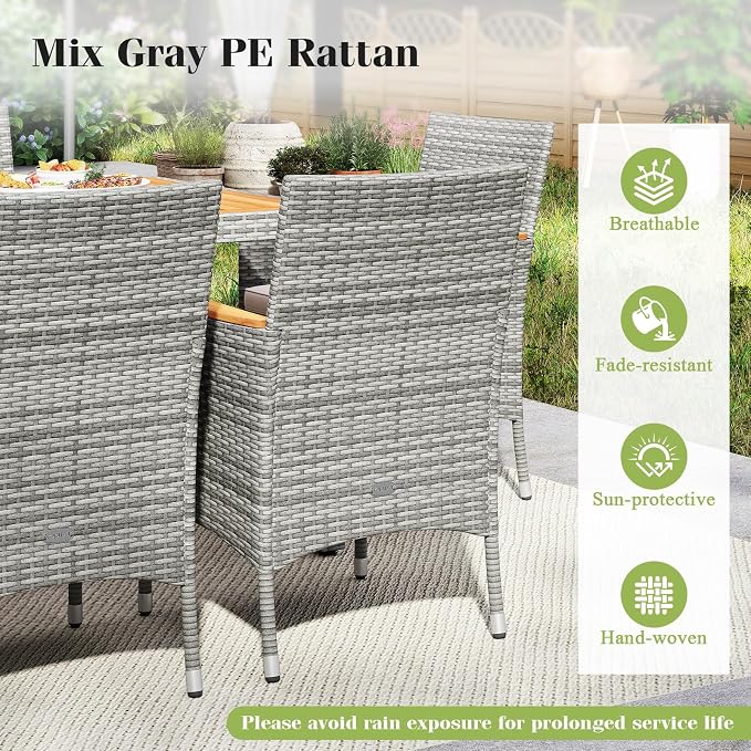 Tangkula 9 Pieces Patio PE Wicker Dining Set, Outdoor Acacia Wood Table and - Image 6