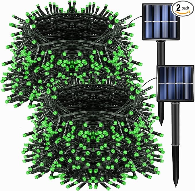 Dazzle Bright 2 Pack Total 400LED 132FT Green Christmas Solar String Outdoor by DazzleBright