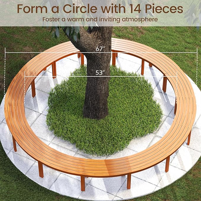 Tangkula Acacia Wood Outdoor Curved Bench Set of 4, Patio Garden Backless Fire - Image 7