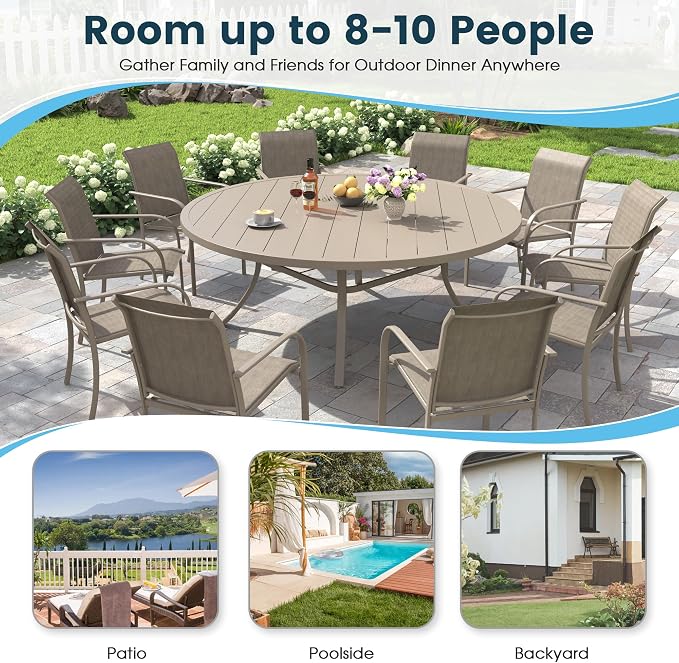 Patio Dining Table for 8-10, Round Metal Outdoor Table - Image 6
