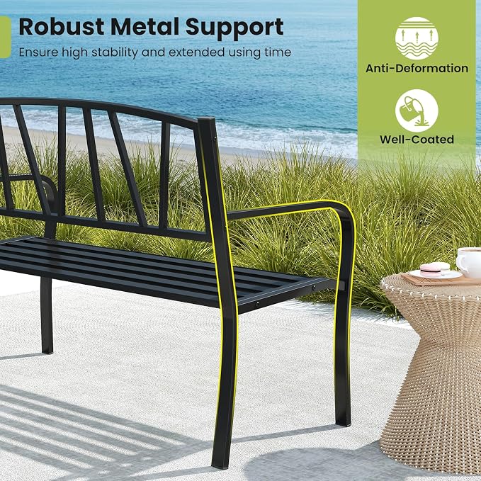 Tangkula Metal Patio Park Bench, Outdoor Garden Bench Loveseat - Image 9