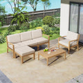 6-Piece Outdoor Patio Conversation Furniture Set, Acacia Wood Sectional Sofa Set by Unknown