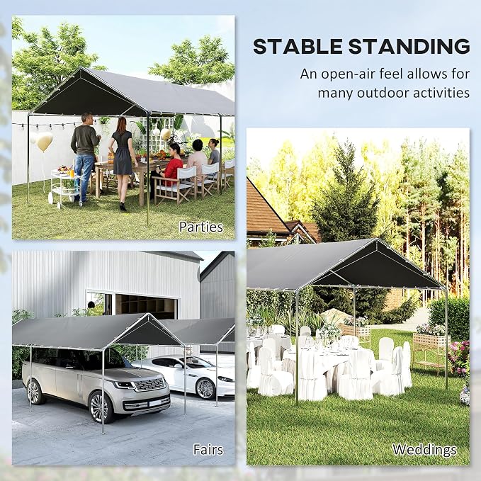 Outsunny 10'x20' Carport Outdoor Heavy Duty Party Tent Galvanized Car Canopy - Image 6