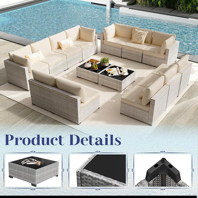 KIGOTY Patio Furniture Set, 7 Pieces Modular Outdoor Sectional Sofa, PE Rattan - Image 6