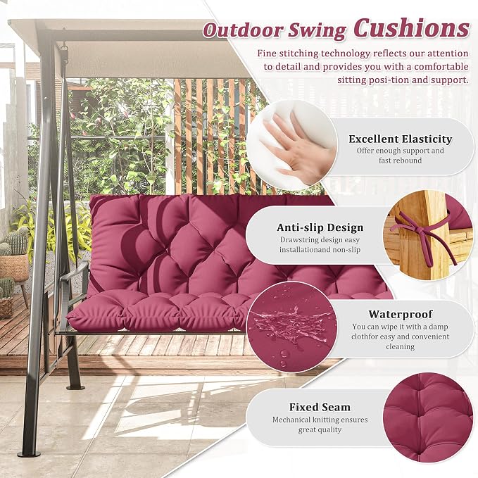 Porch Swing Cushion with Backrest 2-3 Seater Outdoor Bench Cushions Waterproof - Image 3