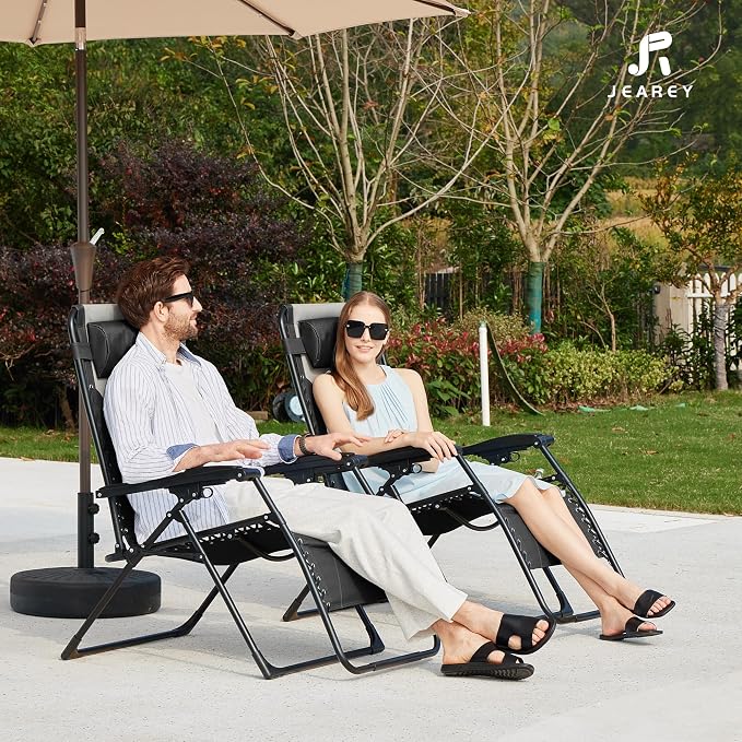 JEAREY Oversized Padded Zero Gravity Chairs Set of 2, Folding Lounge Chair - Image 8