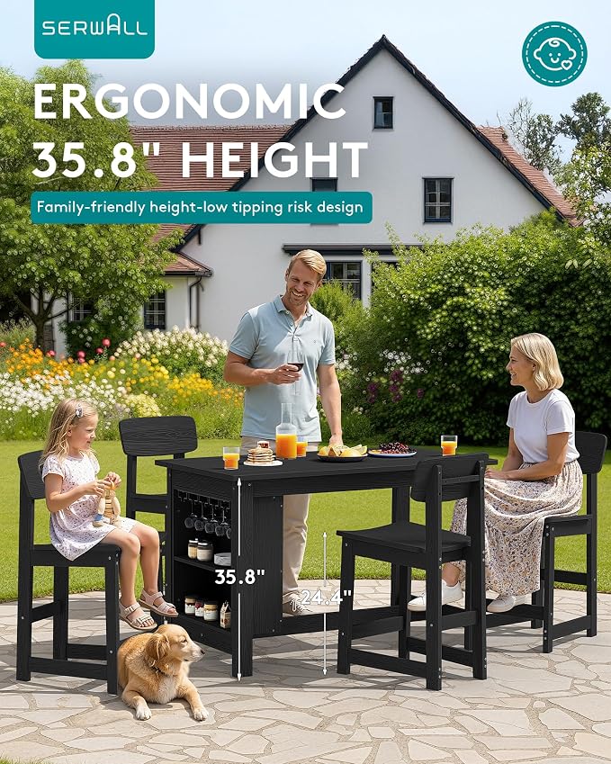 SERWALL 3-Piece Outdoor Counter Height Bar Set, HDPE Patio Bar Table - Image 7