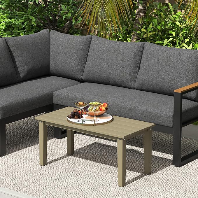 Outsunny HDPE Outdoor Coffee Table, All-Weather Rectangle Patio Coffee Table - Image 9