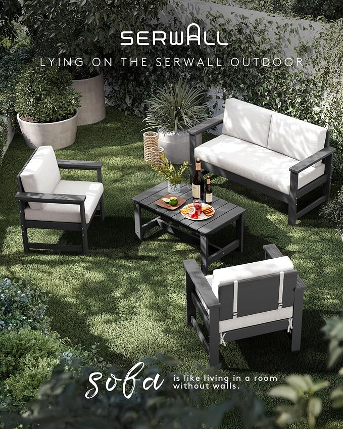 SERWALL 3 Pieces HDPE Outdoor Sofa Bistro Set - Image 7