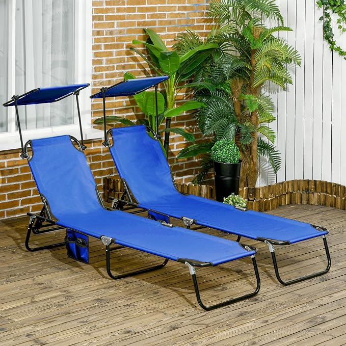 Outsunny Folding Chaise Lounge Pool Lounge Chairs Set of 2, Outdoor Sun Tanning - Image 2