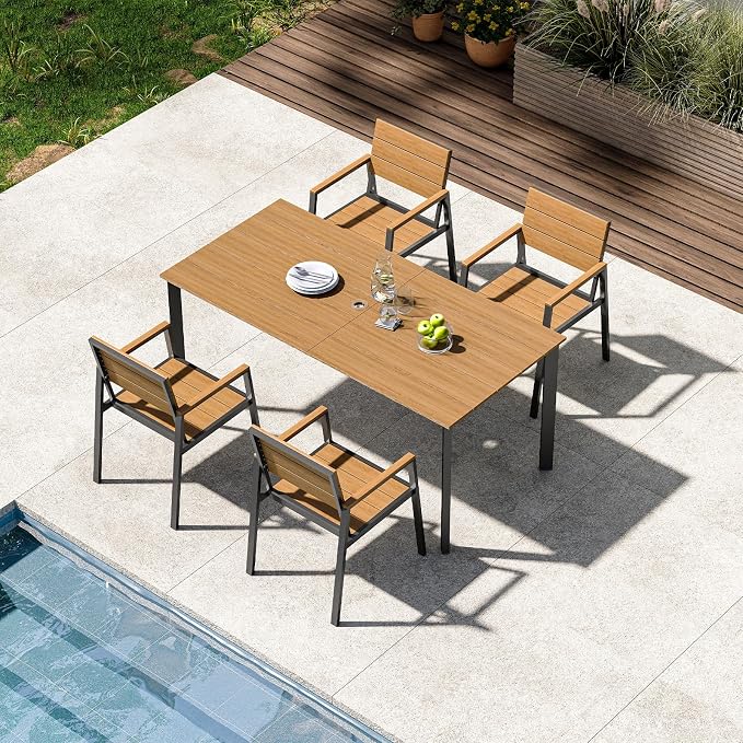Outdoor Patio Dining Sets, Aluminum 5 Piece HDPS Outdoor Dining Table Set by ComfCove