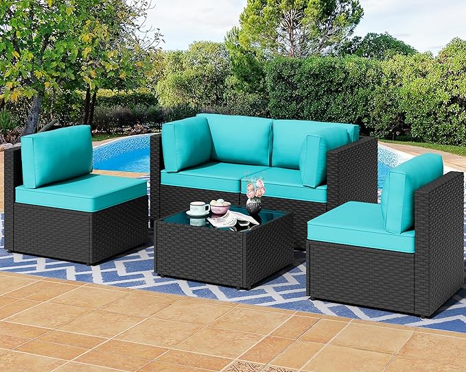 Shintenchi 5 Pieces Outdoor Patio Sectional Sofa Couch, Patio Conversation Sets by Shintenchi