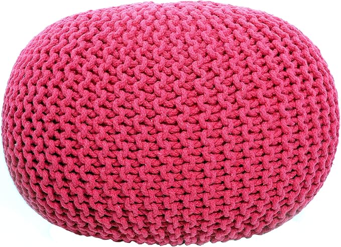 FRELISH DECOR Round Pouf Ottoman Hand Knitted 100% Cotton Pouf Foot Stool by FrelishDecor