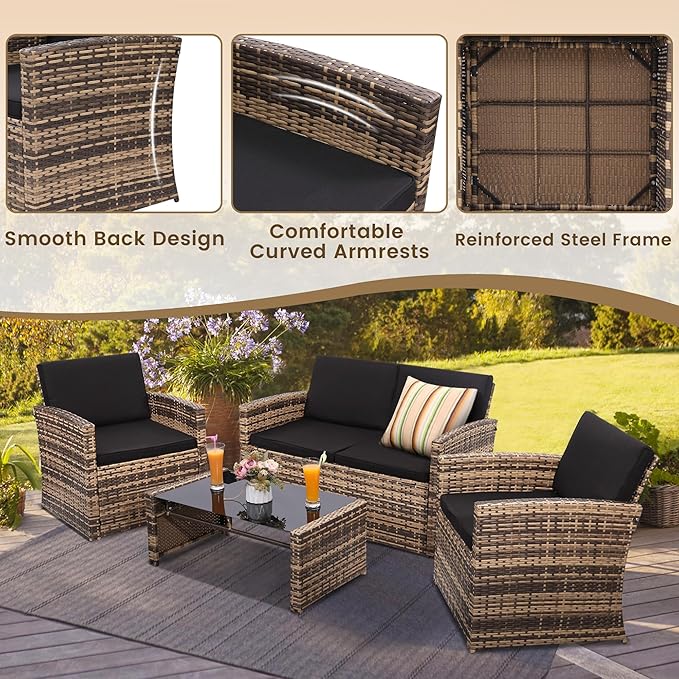 4-Piece Patio Furniture Set, Wicker Outdoor Rattan Sectional Sofa - Image 4