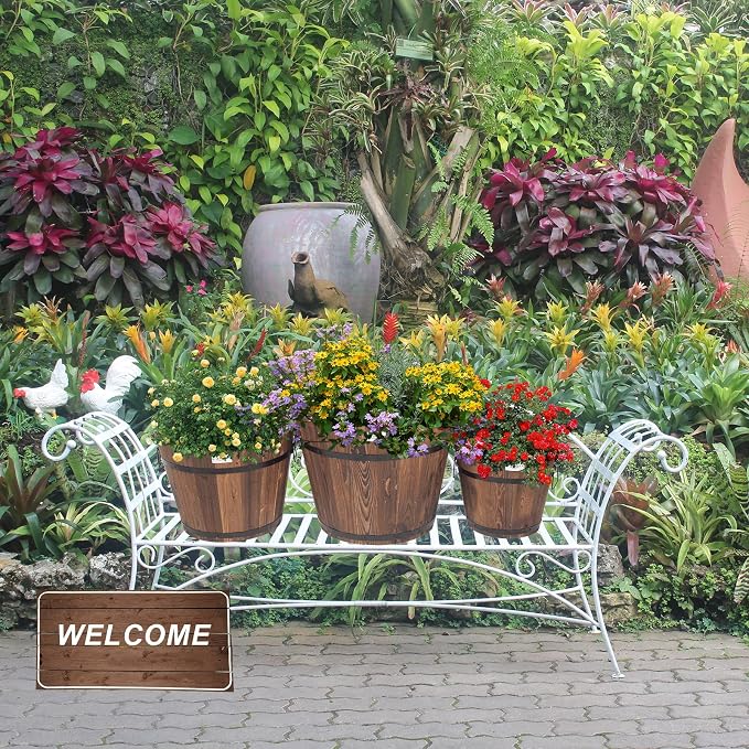 VINGLI 3 PCS Large Wooden Planter Barrel Set, 11.5"- 18" Real Wood - Image 6