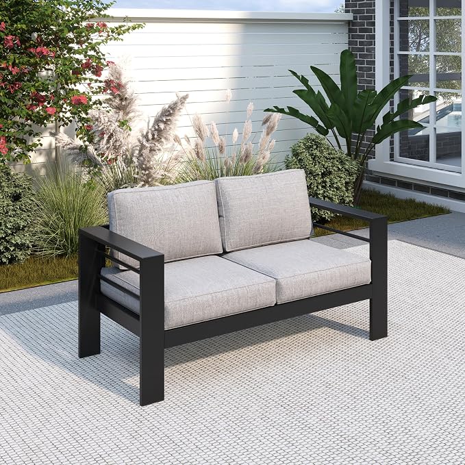 Solaste Aluminum Patio Loveseat, Metal Patio Sofa by Solaste