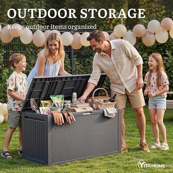 YITAHOME 90 Gallon Large Outdoor Deck Box, Lockable Waterproof Resin Storage Box - Image 6