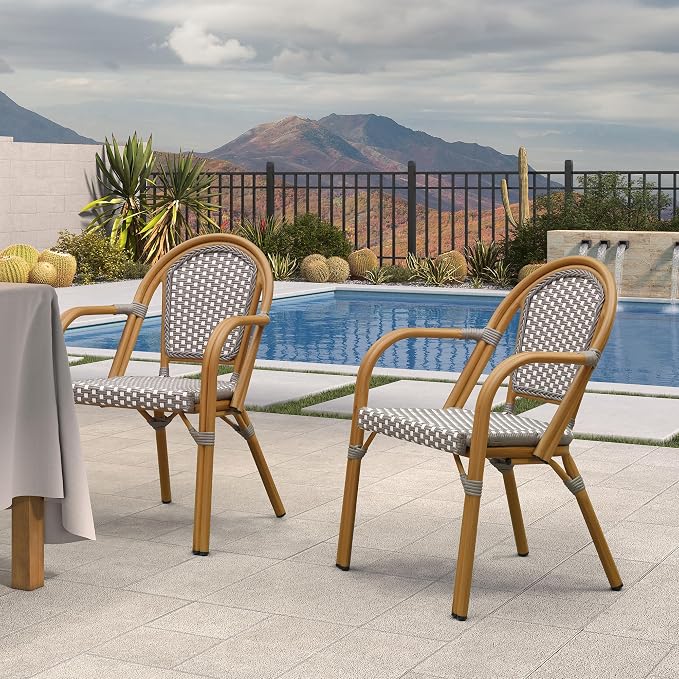 PURPLE LEAF French Bistro Chairs Set of 2 Aluminum Hand-Woven Rattan Wicker - Image 4