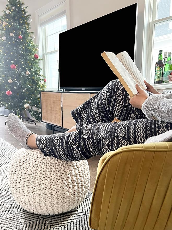 FRELISH DECOR Round Pouf Ottoman Hand Knitted 100% Cotton Pouf Foot Stool - Image 9