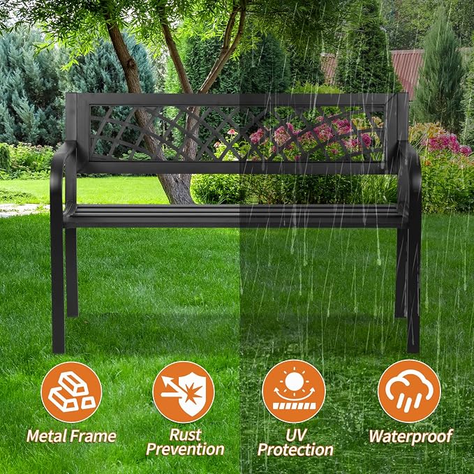 BSTOPHKL Outdoor Bench, Patio Garden Benches, Metal Weatherproof Porch Bench - Image 4