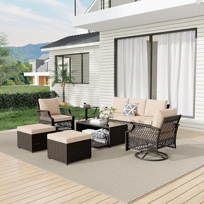 HOMREST 7 Piece Patio Furniture Set, Wicker Outdoor Conversation Set - Image 9