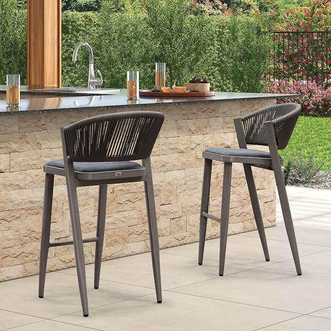 PURPLE LEAF Bar Stool Set of 2 Outdoor Rattan Bar Chair by PURPLELEAF