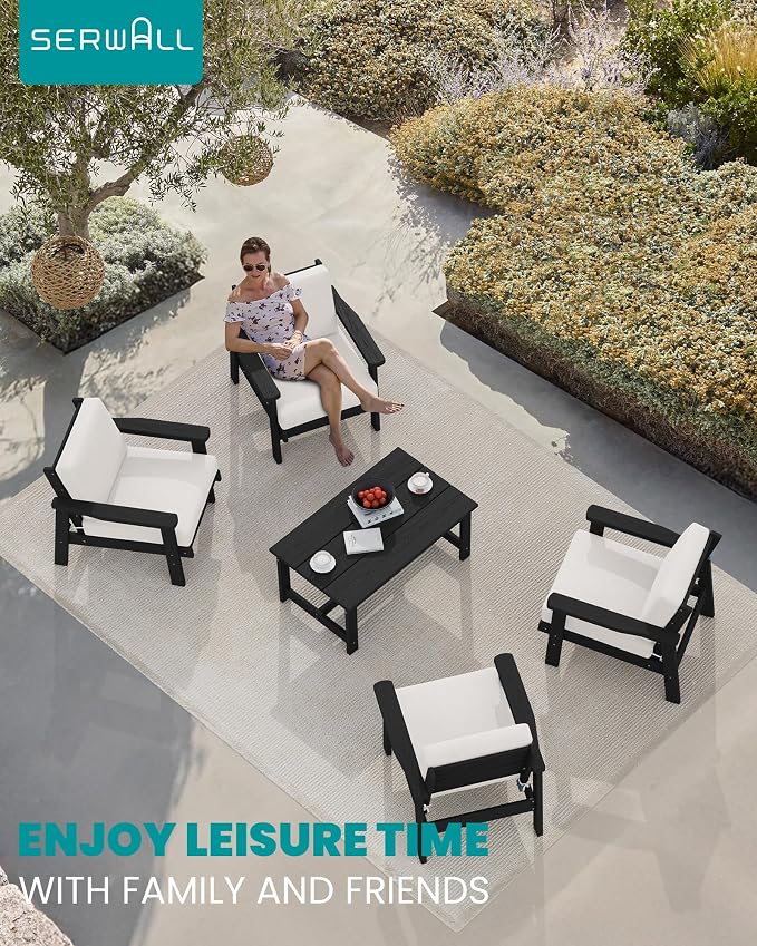 SERWALL Outdoor Patio Furniture Set, 5 Piece HDPE Patio Conversation Sets - Image 9
