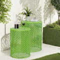 FONTOI Outdoor Side Table Set of 2, Round Patio Accent Table, Metal Frame End by FONTOI