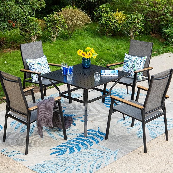 PHI VILLA 5 PCS Patio Dining Set, 4 Outdoor Aluminum Stackable Sling Chairs - Image 7