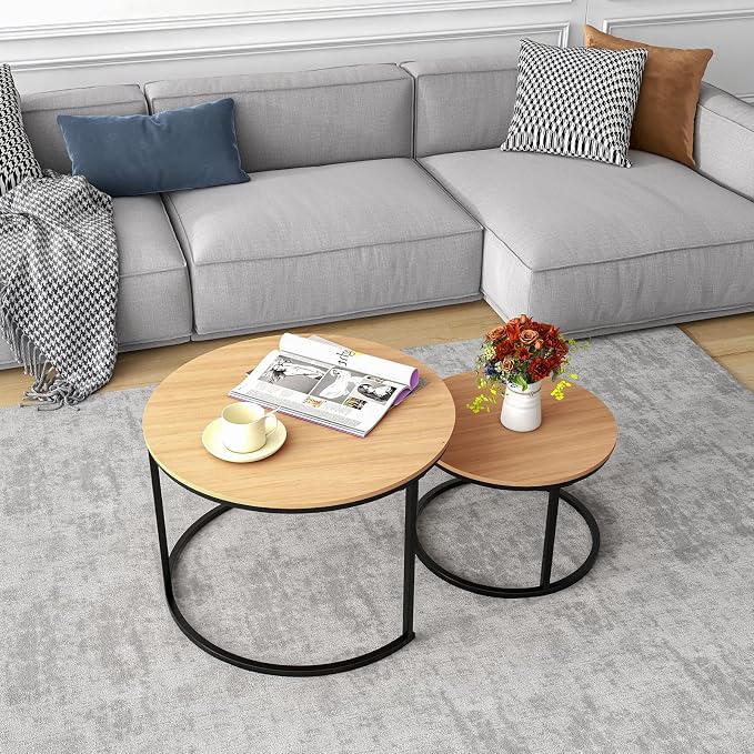 HOJINLINERO Round Coffee Table, Nesting Coffee Table Set of 2, Center Tables - Image 7