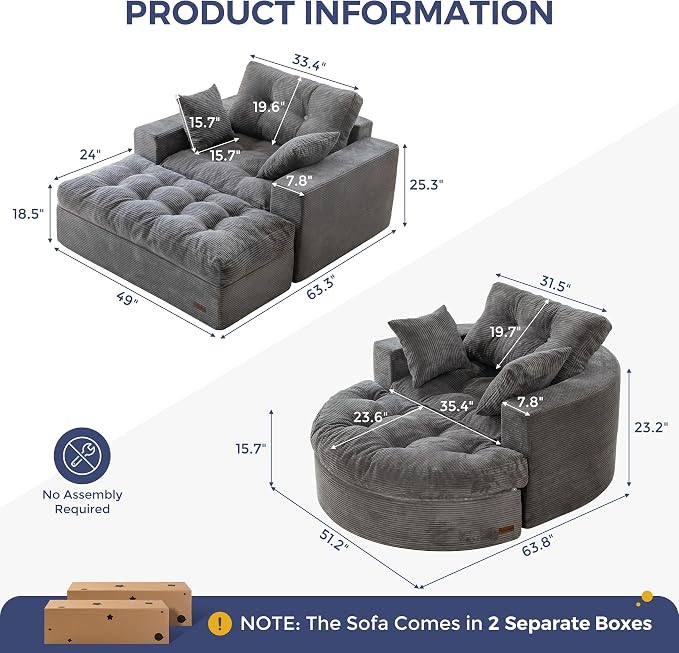 MAXYOYO Modular Sectional Chaise Lounge Sofa, 2 Sets Upholstered Lounge Chair - Image 2