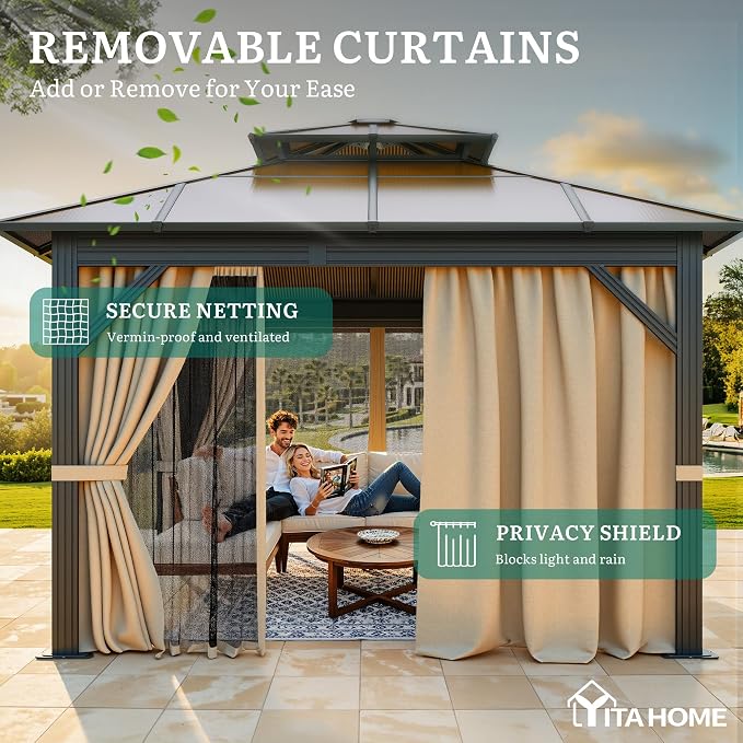 YITAHOME 10X12FT Polycarbonate Gazebo Outdoor Patio Double Top Canopy - Image 4
