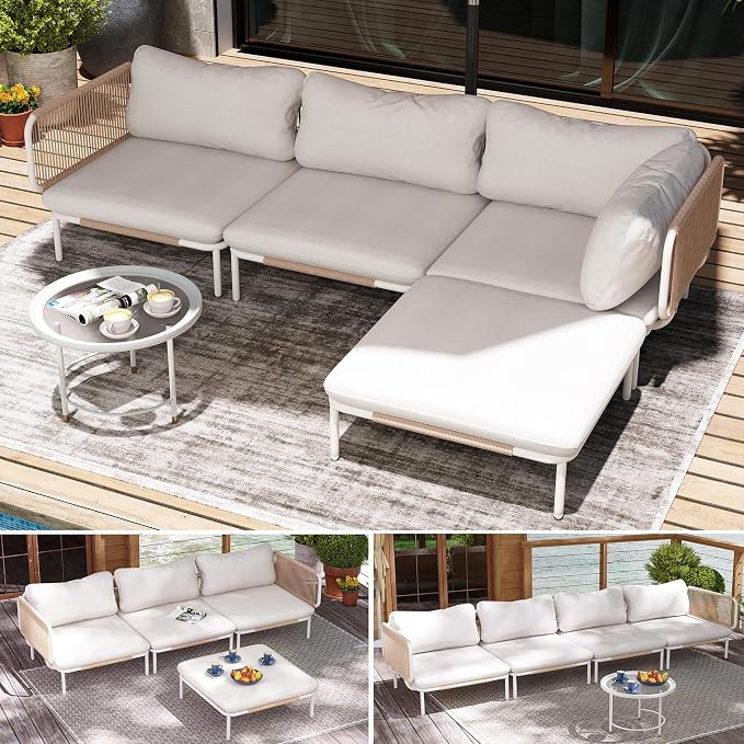 4 Piece Modern Outdoor Sectional Sofa, Weather-Resistant Metal Frame and - Image 8