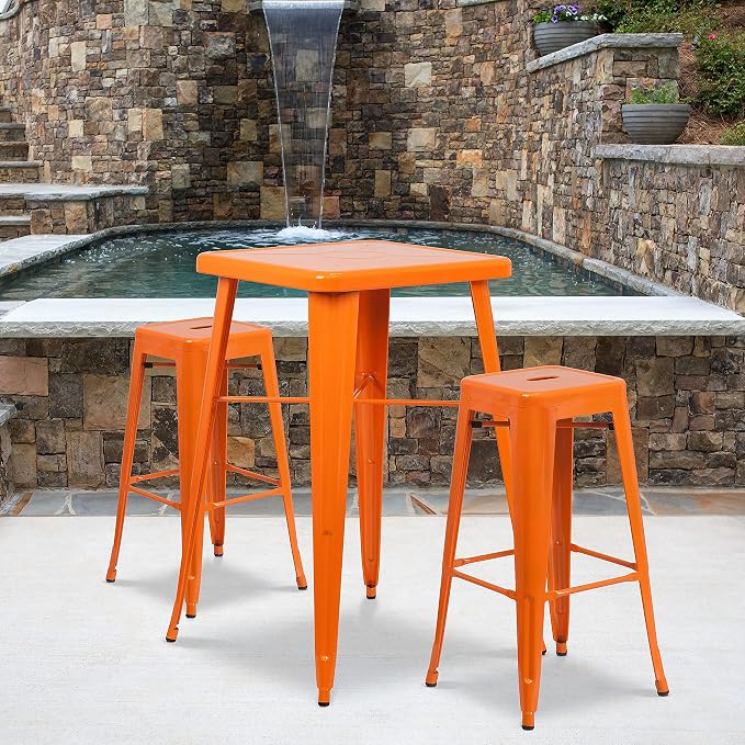 Flash Furniture Lily 4 Pack Commercial Grade 30" High Backless Orange Metal - Image 2